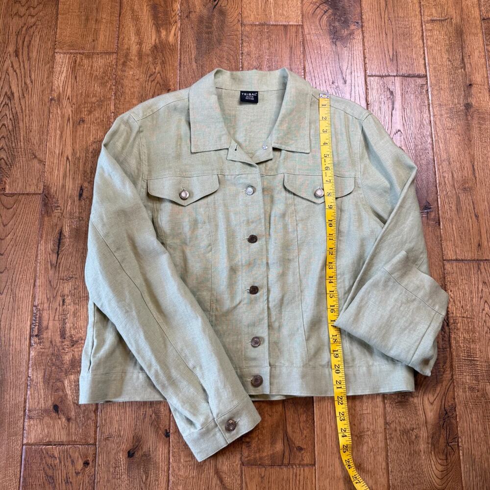 Tribal Women’s 100% Linen Sage Green Button Up Jacket XL and Striped Capri Sz 16 - Picture 10 of 14